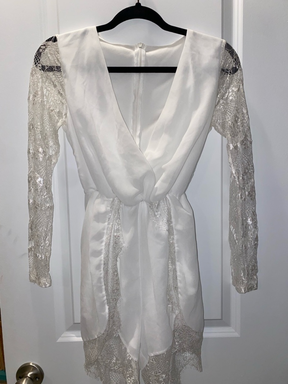 White Lace Sleeve Satin Romper